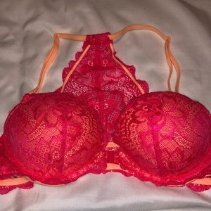 Coral/Peach PINK front clasp lace bra